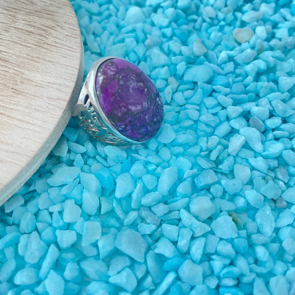 STERLING SILVER PURPLE TURQUOISE RING - Size 6